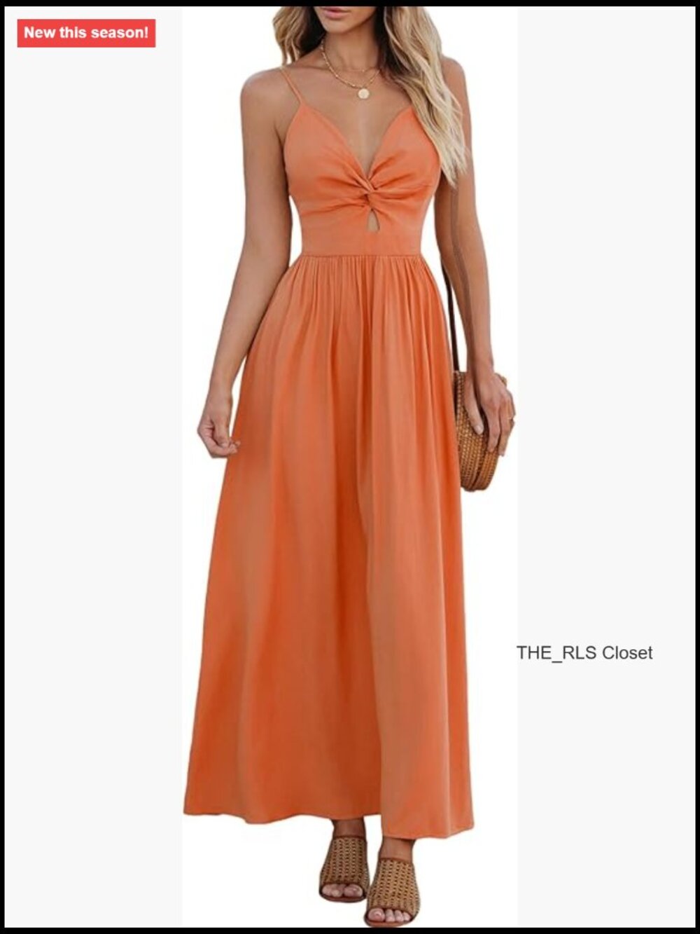 Rayon Maxi Dress With V-Neck Cutout And Self-Tie Back